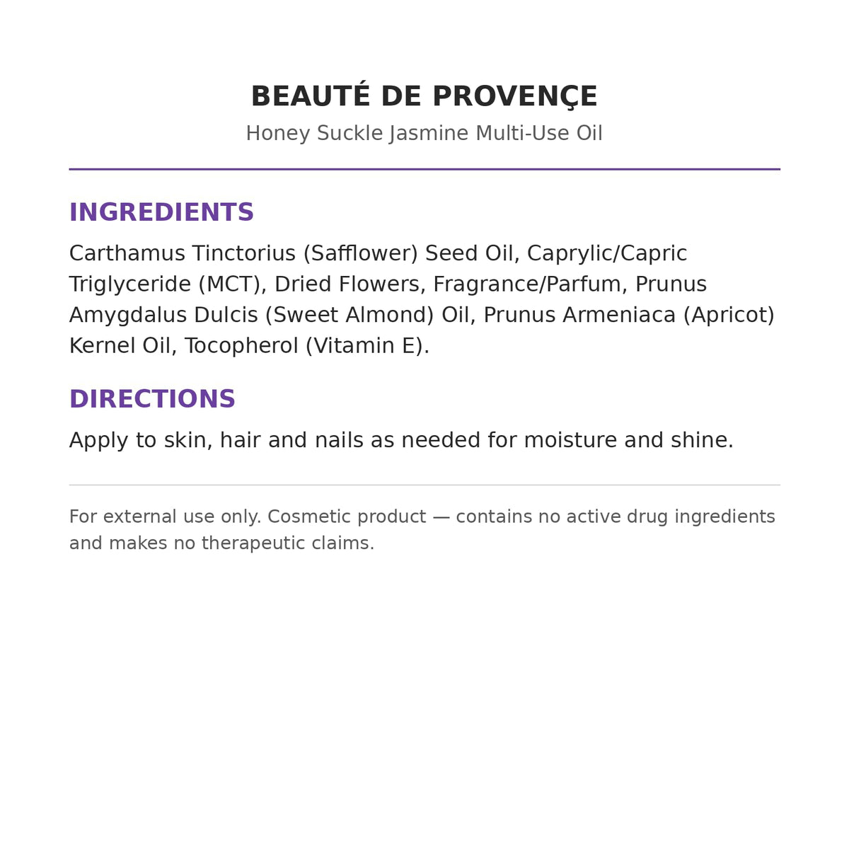BEAUTE DE PROVENCE oil pour texture on hand illustrating lightweight, non-greasy absorption