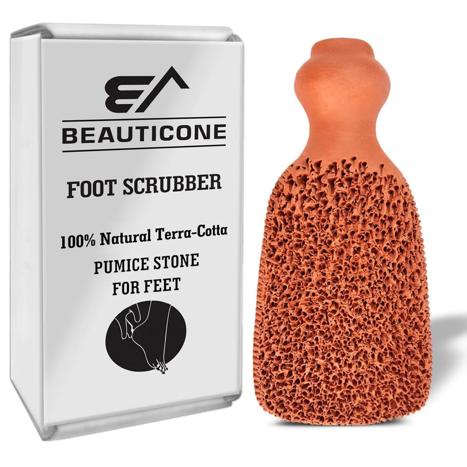 Beauticone terracotta pumice stone front view showing compact design and durable build for easy exfoliation