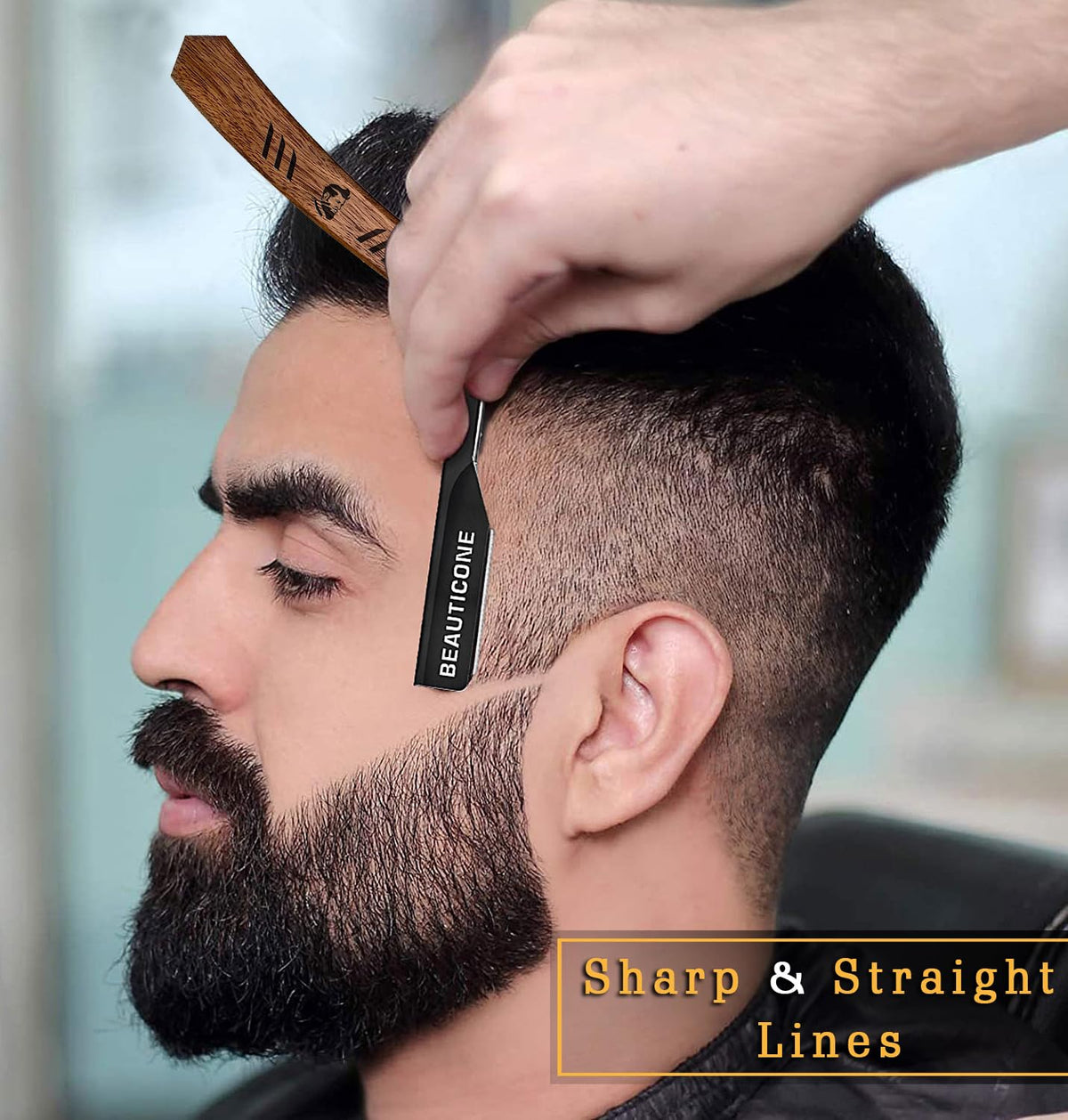 Beauticone in-use shaving a neckline showing precision and clear sightline
