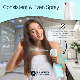BeautifyBeauties continuous mist spraying hair demonstrating even coverage