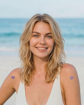 Beautistin on child arm demonstrating visual sunscreen reminder and safety