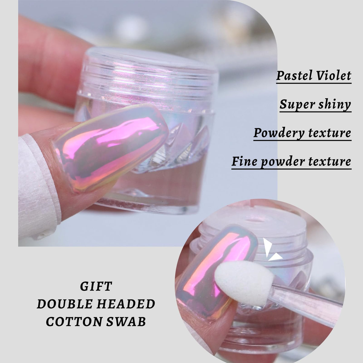 BEAUTNICE powder being rubbed onto a cured gel nail for mirror effect