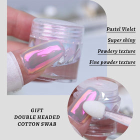 BEAUTNICE powder being rubbed onto a cured gel nail for mirror effect