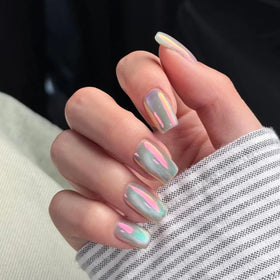 BEAUTNICE before and after manicure showing dramatic chrome shift