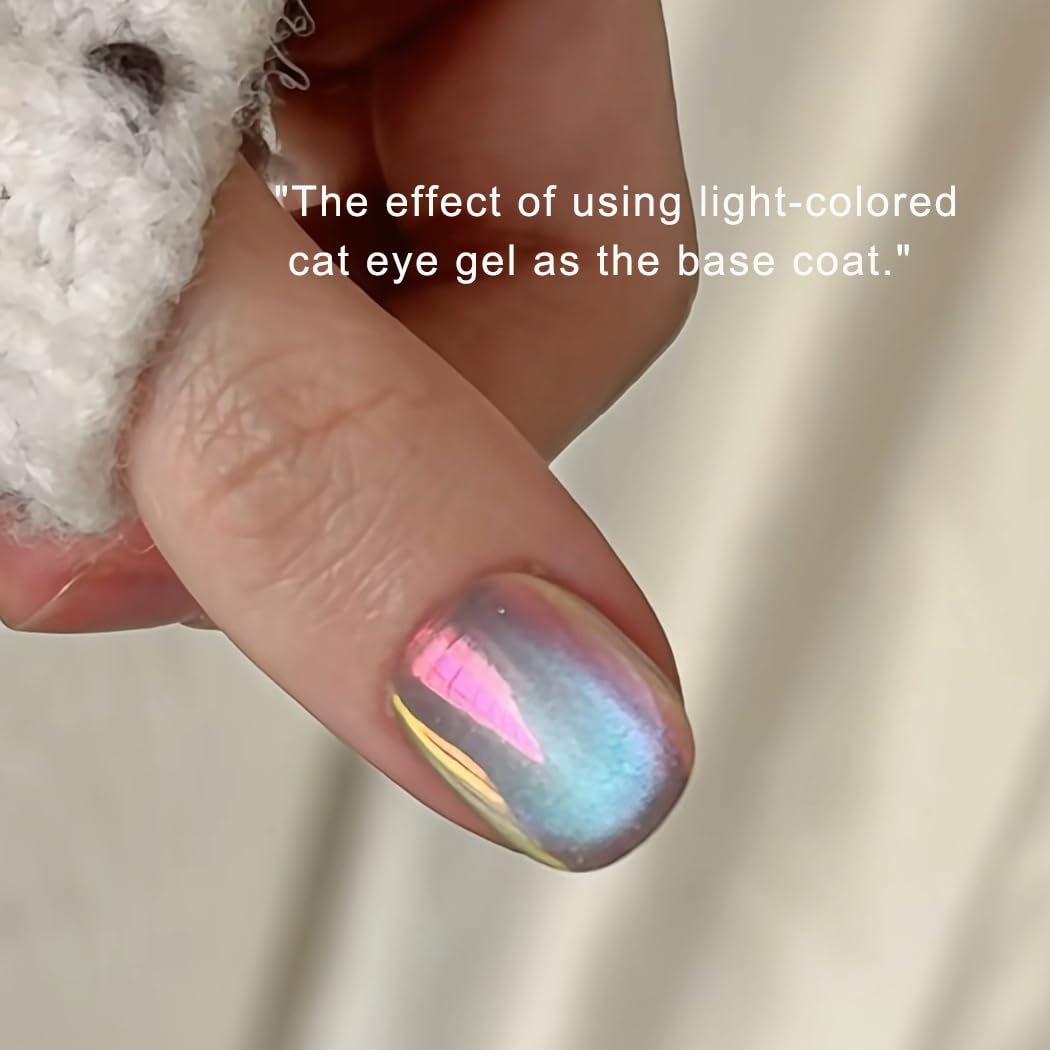 BEAUTNICE nails under changing light illustrating multichrome color shift