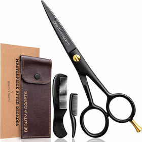 Beauty & Crafts black 5-inch scissors front view showing professional finish and easy control