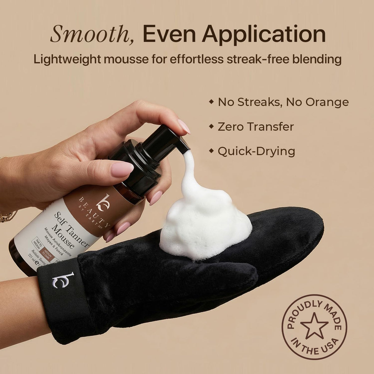 Beauty by Earth velvet application mitt close detail preventing streaks and stains