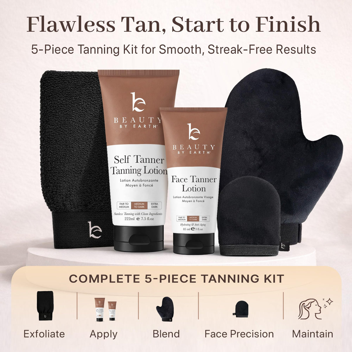 Beauty by Earth application mitt texture for streak-free, even coverage