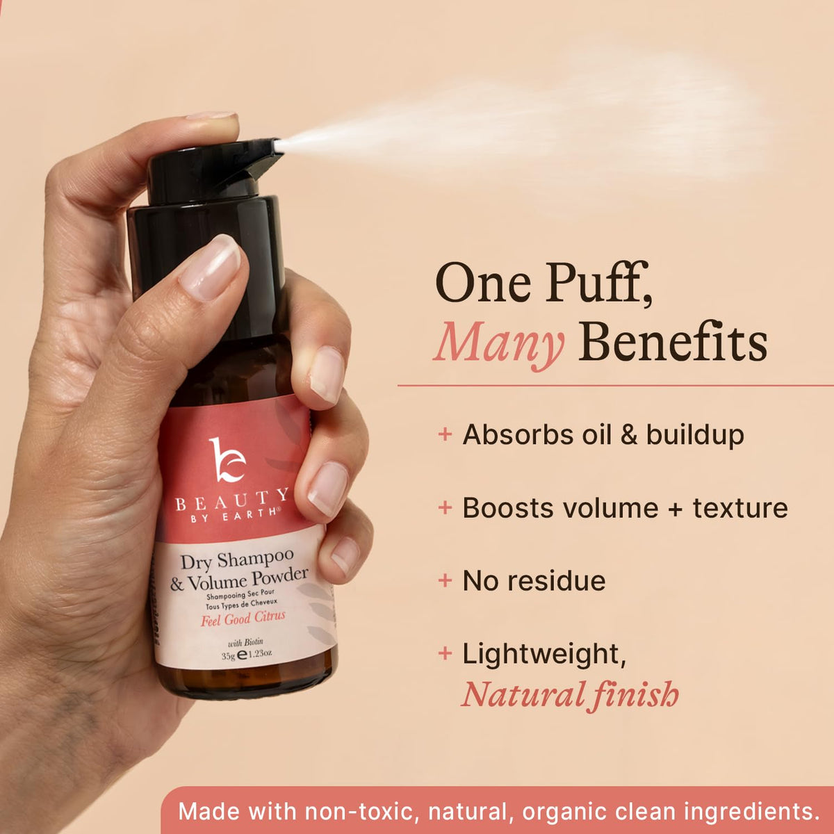 Beauty by Earth applying powder to roots demonstrating instant oil absorption