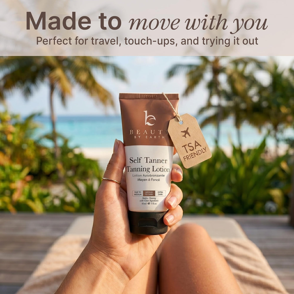 Beauty by Earth application with mitt demonstrating streak-free, even coverage