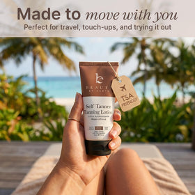 Beauty by Earth application with mitt demonstrating streak-free, even coverage