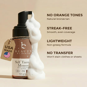 Beauty by Earth application with tanning mitt demonstrating streak-free blending benefit