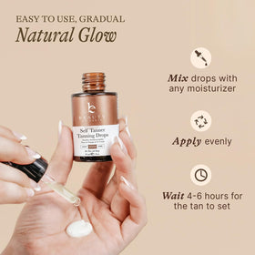 Beauty by Earth applying product to leg demonstrating streak-free coverage