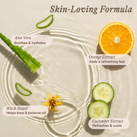 Beauty by Earth bottle with natural ingredients flatlay highlighting clean formulation