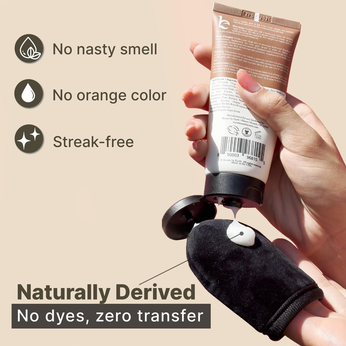Beauty by Earth application on hand demonstrating easy, buildable coverage