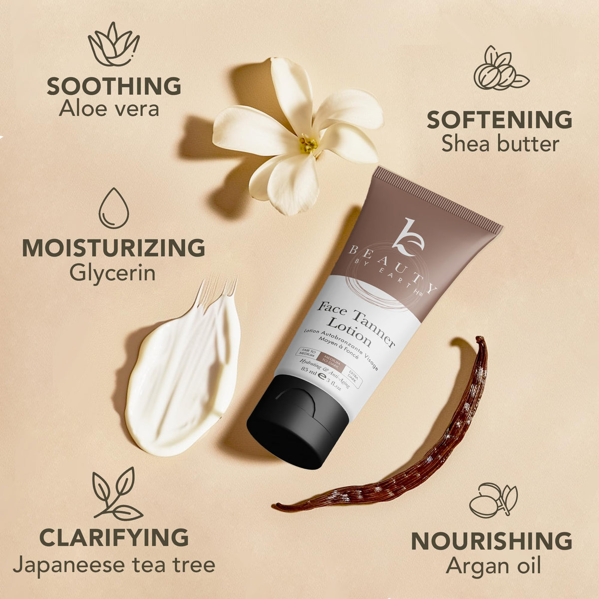 Beauty by Earth ingredients label close-up highlighting organic, gentle components