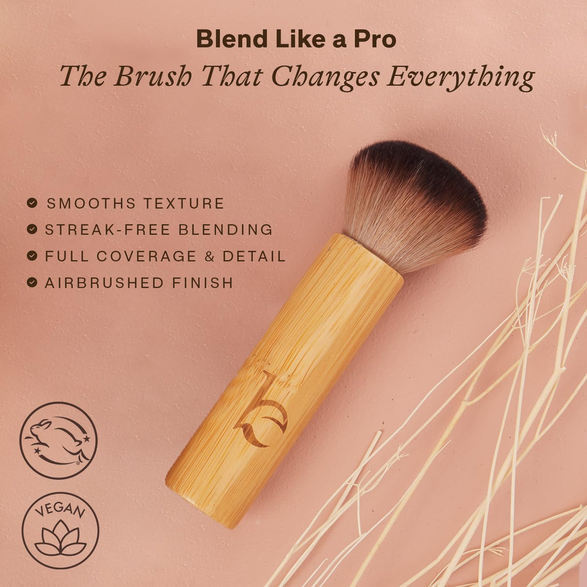 Beauty by Earth bristle close-up showing soft vegan fibers for streak-free blending