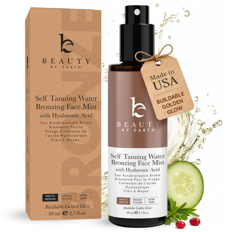 Beauty by Earth front packaging showing bronzing face tanner for fast natural glow