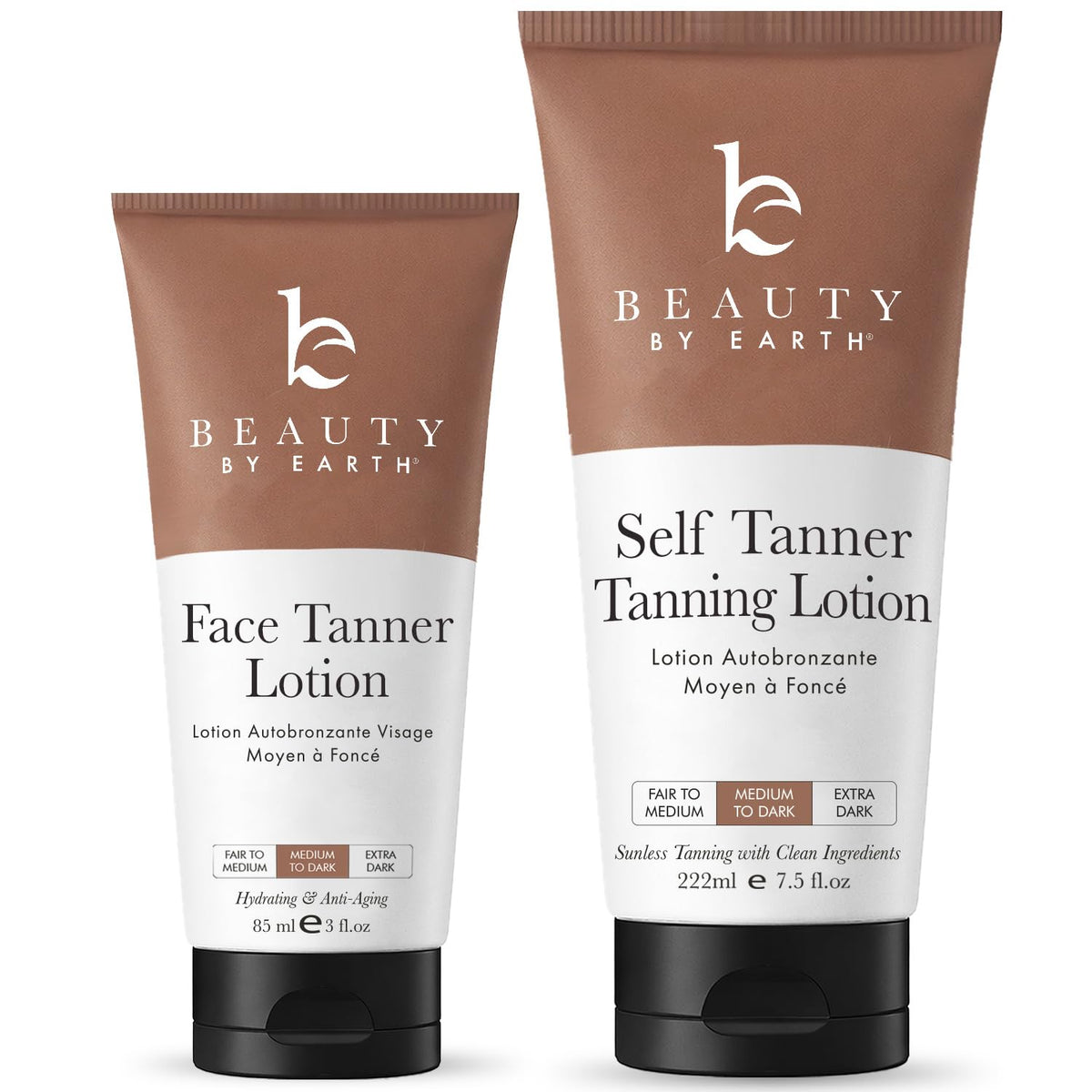 Beauty by Earth front packaging showing bottle and mitt, highlights natural ingredients