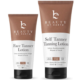 Beauty by Earth front packaging showing bottle and mitt, highlights natural ingredients