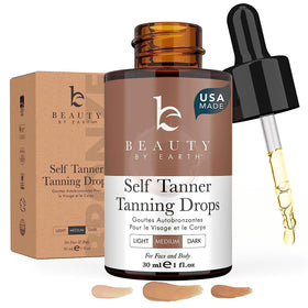 Beauty by Earth front packaging showing bottle and label for clean tanning