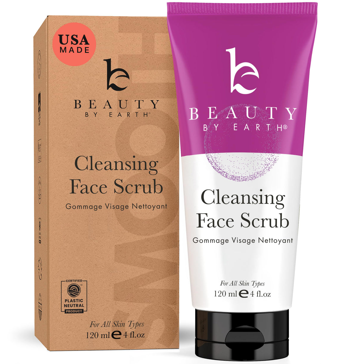 Beauty by Earth front packaging showing natural organic cleanser benefits