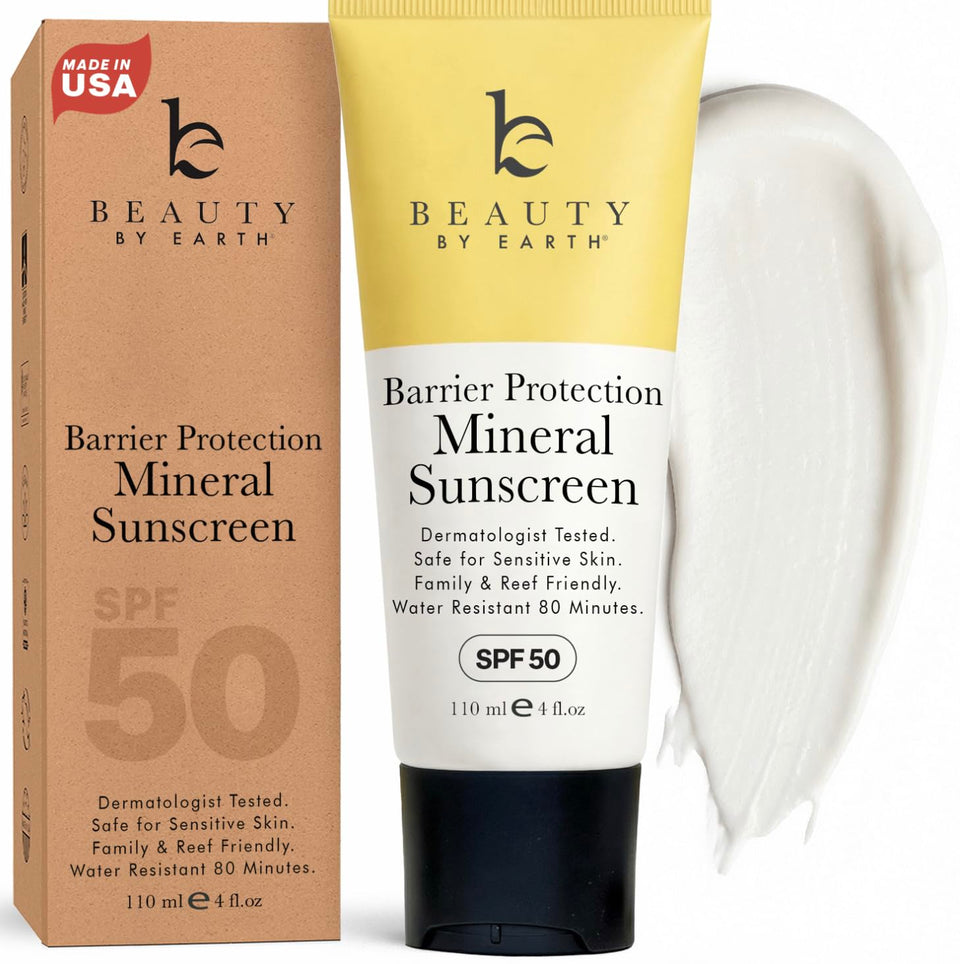 Beauty by Earth front packaging showing SPF 50 and reef friendly benefit