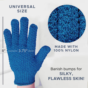 Beauty by Earth gloves worn on hand demonstrating controlled body scrubbing benefit