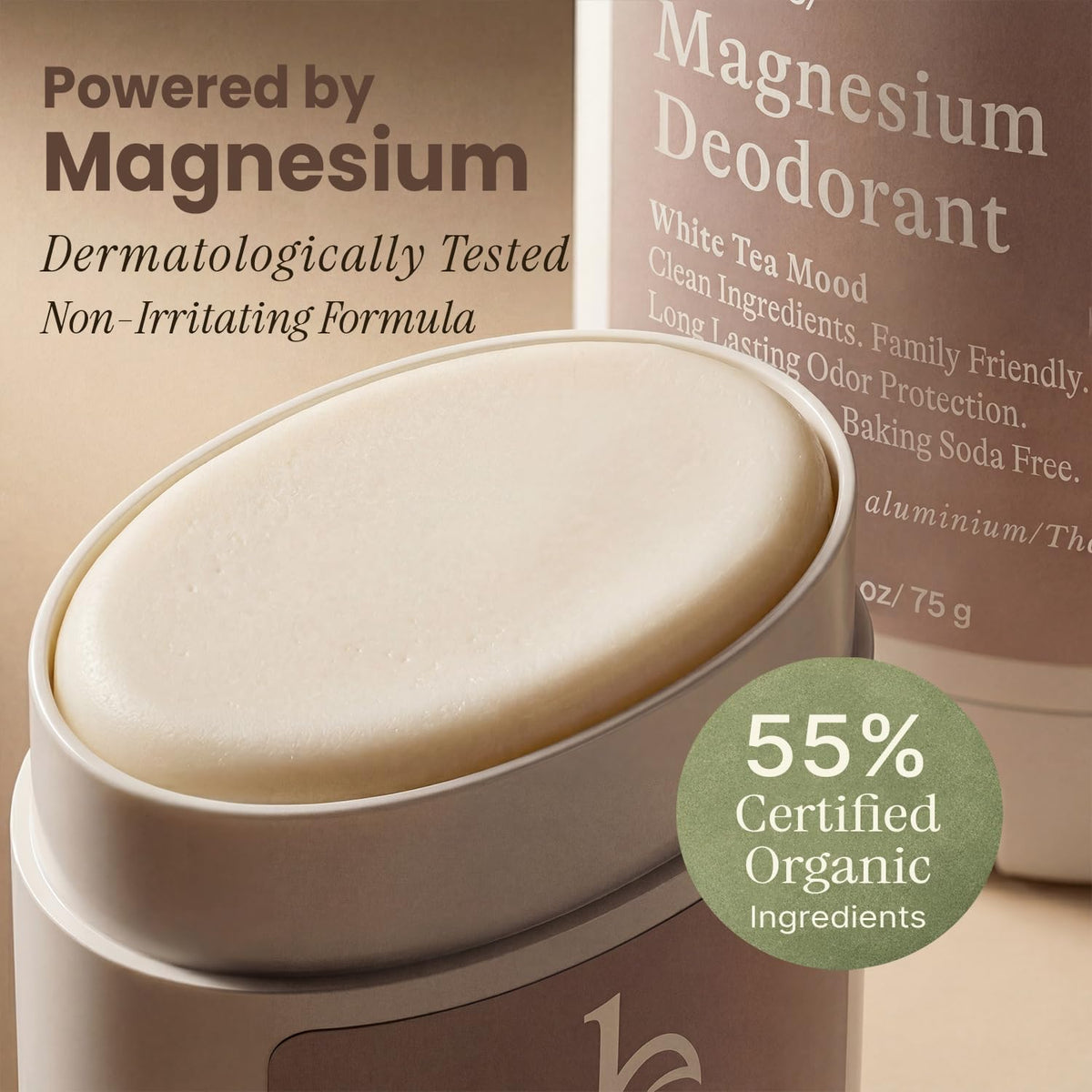 Beauty by Earth deodorant being applied underarm demonstrating non-irritating comfort