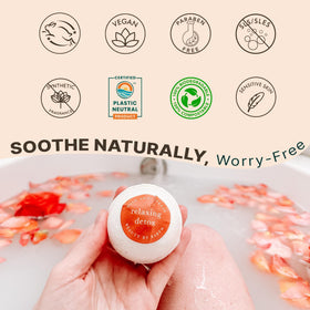 Beauty by Earth ingredients flatlay with shea butter and Epsom salt, showing clean formula benefits