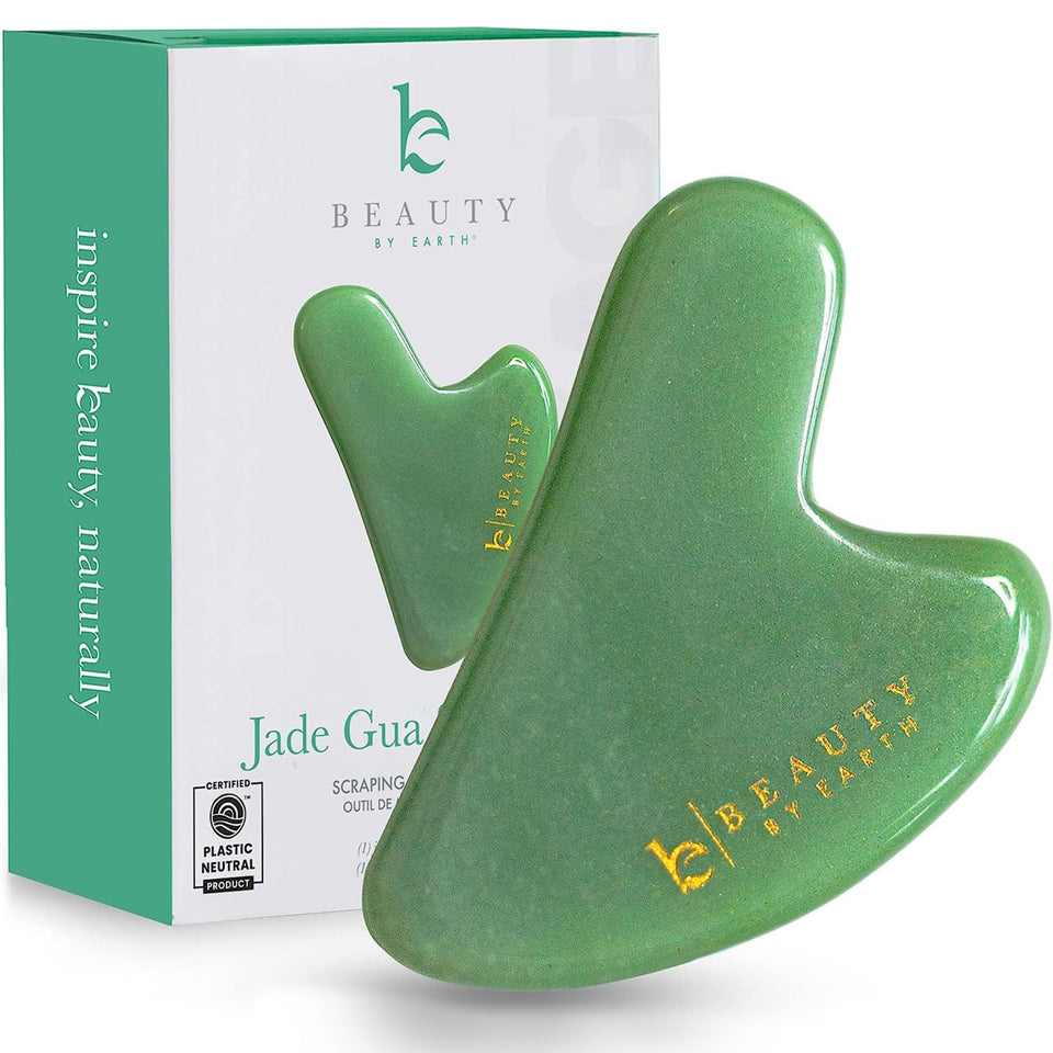 Beauty by Earth front view of jade gua sha tool showing shape and smooth finish for contouring