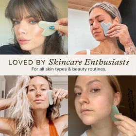 Beauty by Earth gua sha in spa-style scene illustrating a calming self-care routine