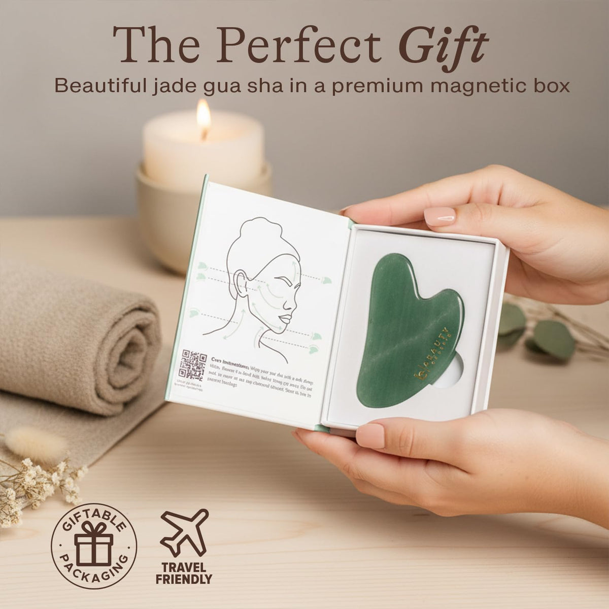 Beauty by Earth gua sha beside jade roller showing complementing facial massage tools