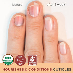 Beauty by Earth oil droplet on fingertip demonstrating quick absorption benefit