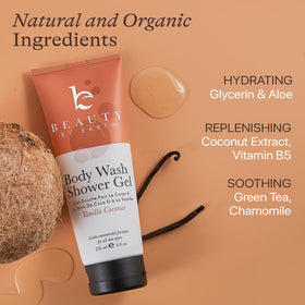 Beauty by Earth pump dispensing gel onto hand, demonstrates easy use