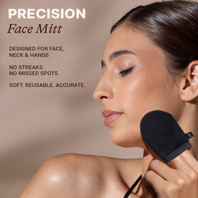 Beauty by Earth mitts beside a ruler to show size and fit for full-body and face use