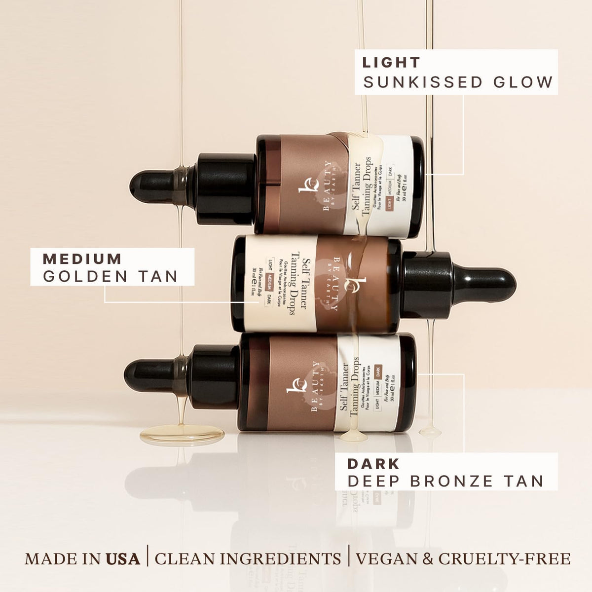 Beauty by Earth bottle next to coin illustrating compact travel-friendly size benefit