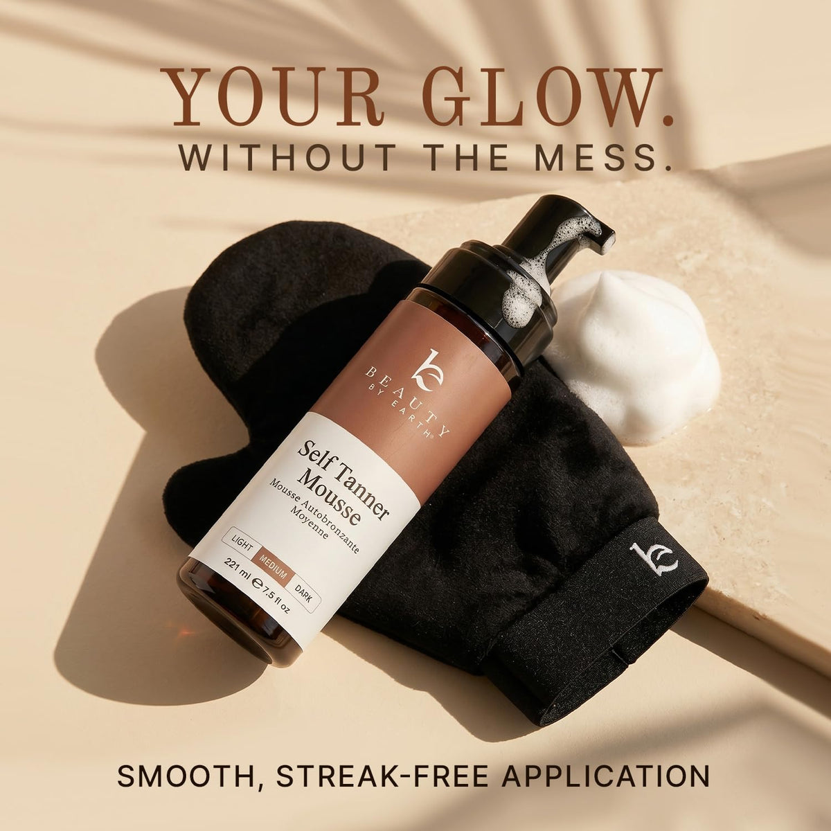 Beauty by Earth tanning mitt detail showing soft fabric for streak-free application