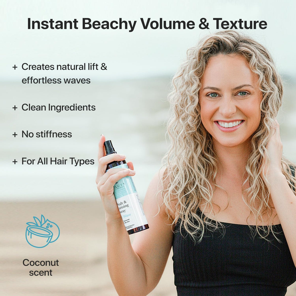 Beauty by Earth textured beach waves on hair showing volume and movement