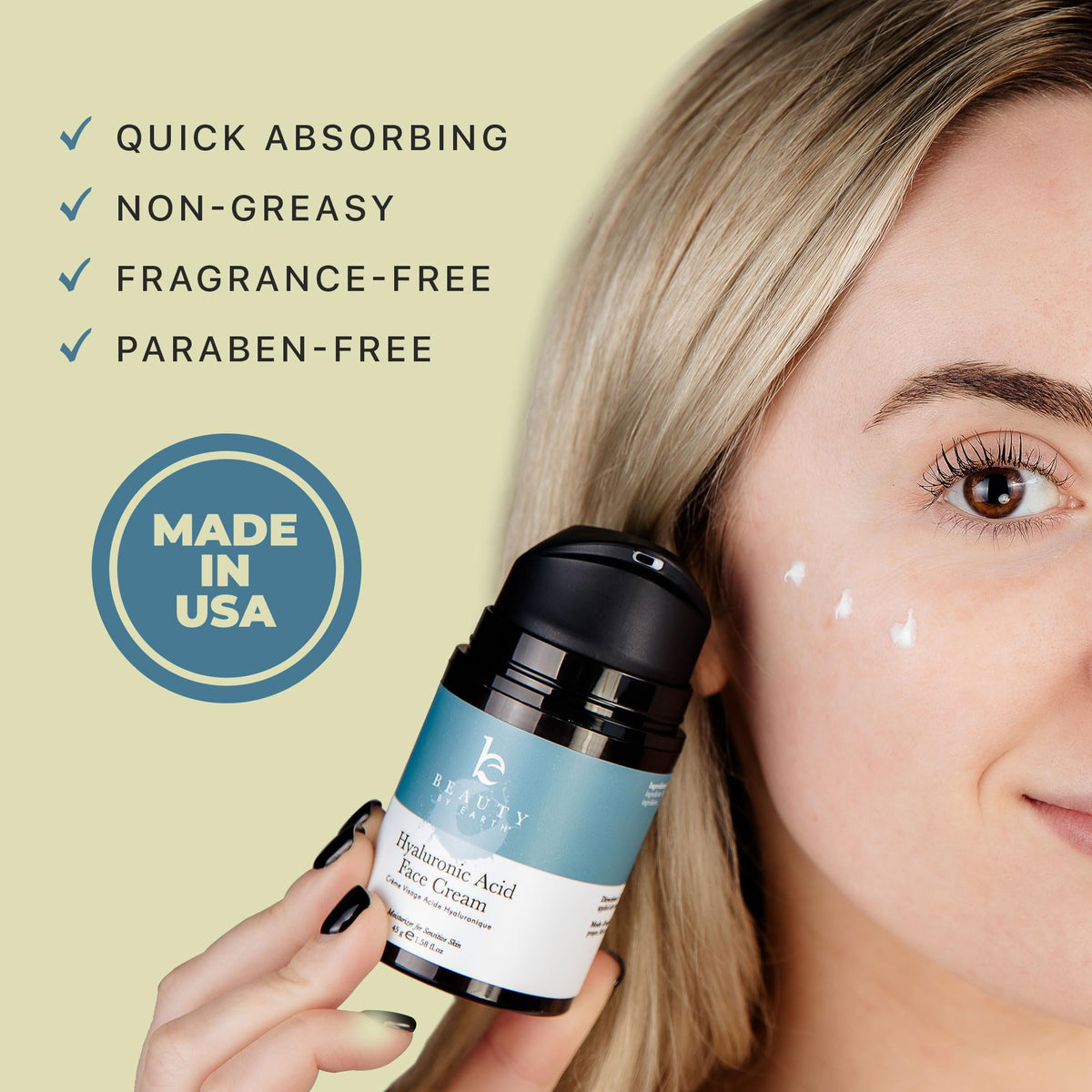 Beauty by Earth applying moisturizer on hand for quick absorption benefit
