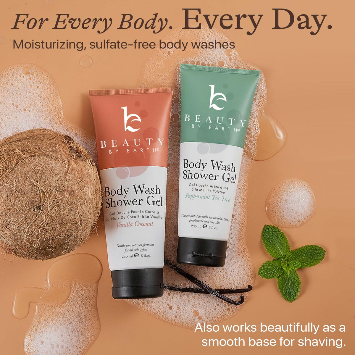Beauty by Earth vanilla and coconut illustration, conveys gentle fragrance