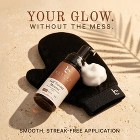 Beauty by Earth velvet mitt detail highlighting soft glide for streak-free application
