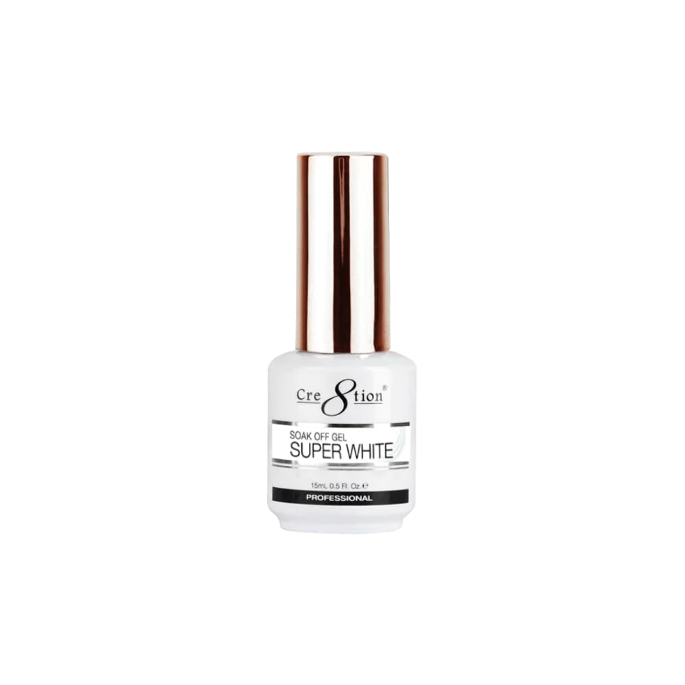 Beauty Cre8tion bottle front view showing super white polish and clear label benefit