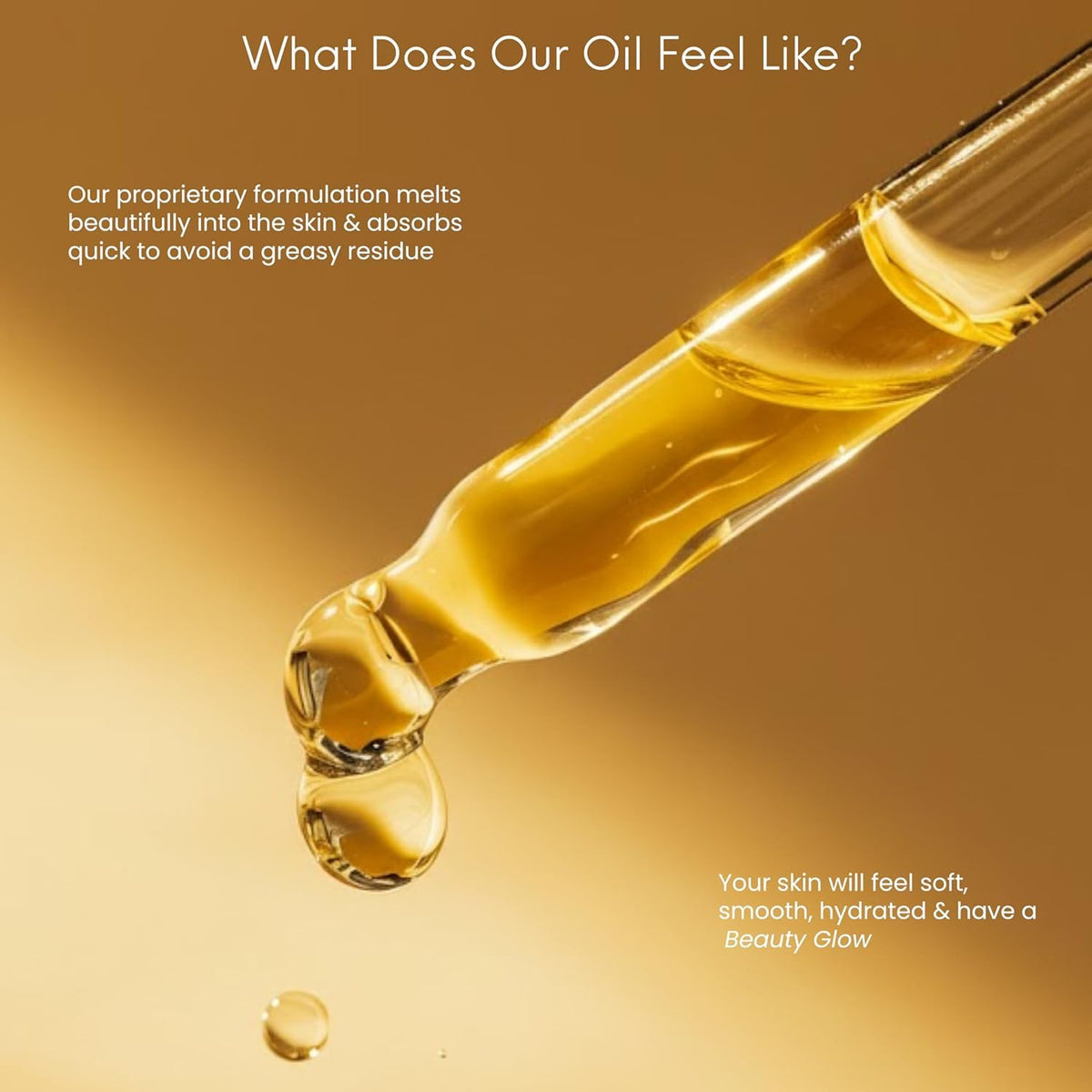 Beauty Glow oil applied to hand, showing quick absorption and dewy hydration