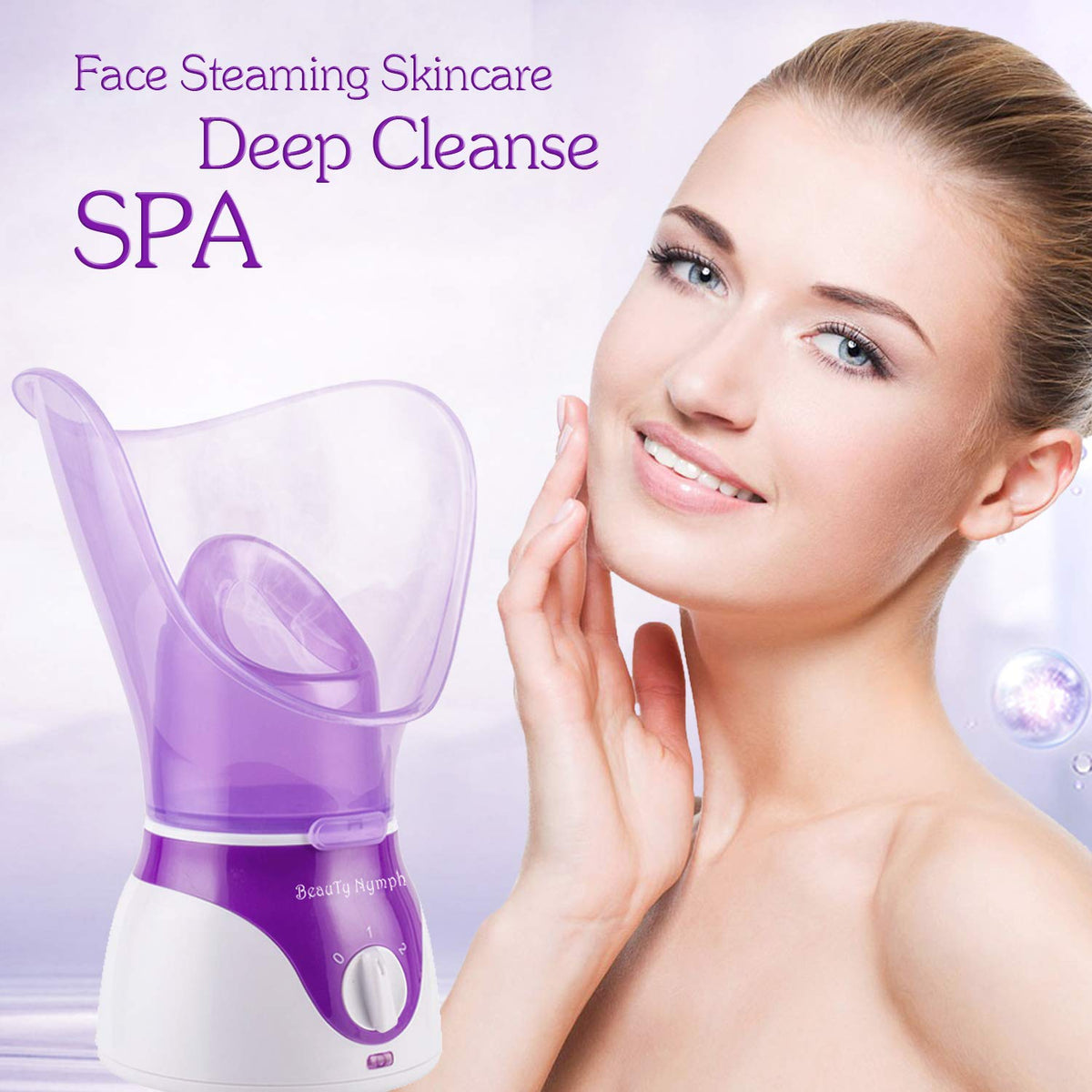 BeauTy Nymph close-up of steam nozzle highlighting fine mist for deep pore softening