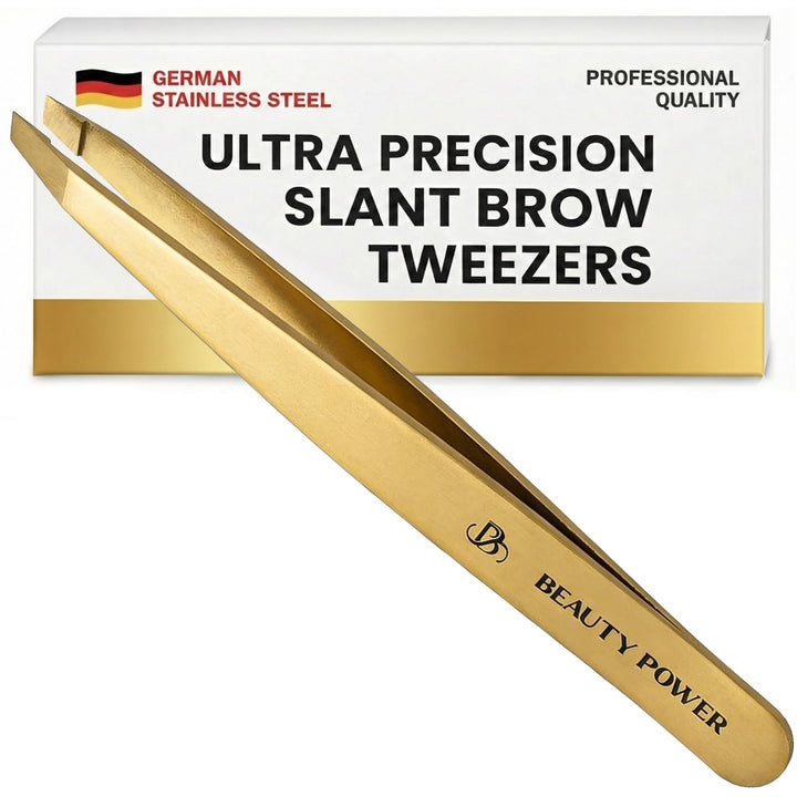 Beauty Power front packaging showing the tweezer set and box for easy storage benefit