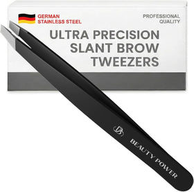 Beauty Power front view of tweezer and box showing professional design and travel-ready benefit