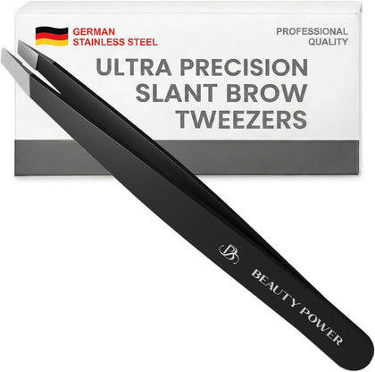 Beauty Power front view of tweezer and box showing professional design and travel-ready benefit