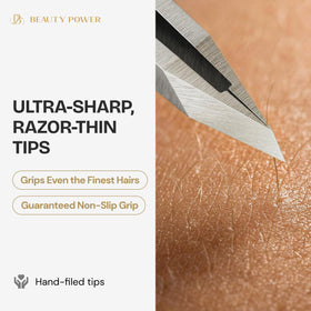 Beauty Power tweezer stored in clear tube for hygienic travel protection