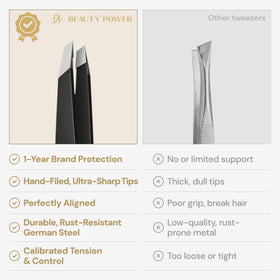 Beauty Power tweezer beside ruler showing compact size for easy portability
